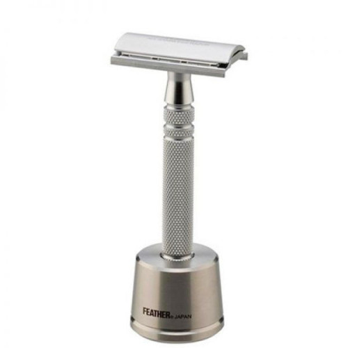 Feather All Stainless Steel, Double Edge Shav. Razor with Stand AS-D2S