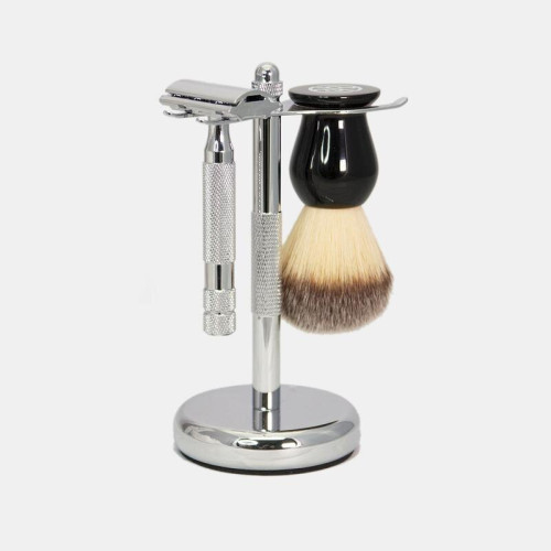 Rockwell Shaving Set with 2C Adjustable Razor,white chrome plated stand  & synthetic brush