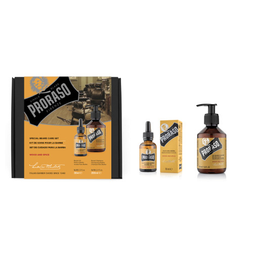 Proraso  Duo Pack Beard Gift Set Wood and Spice , Beard Oil & Beard Shampoo
