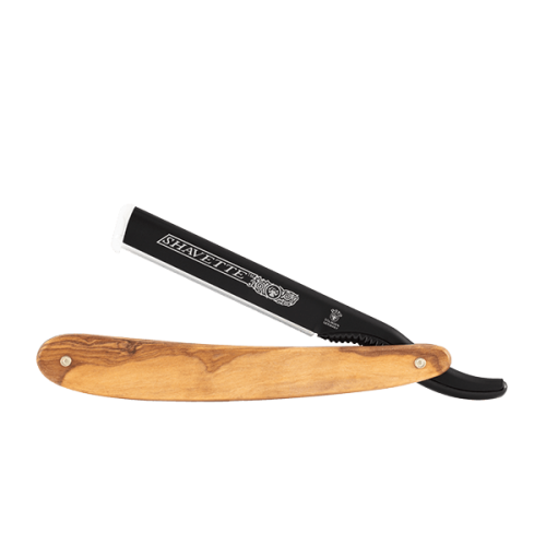 Dovo Shavette with olive wood handle and black holder for short blades