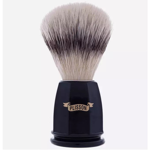 Plisson Shaving Brush Black Faceted White Fiber Tuft T12